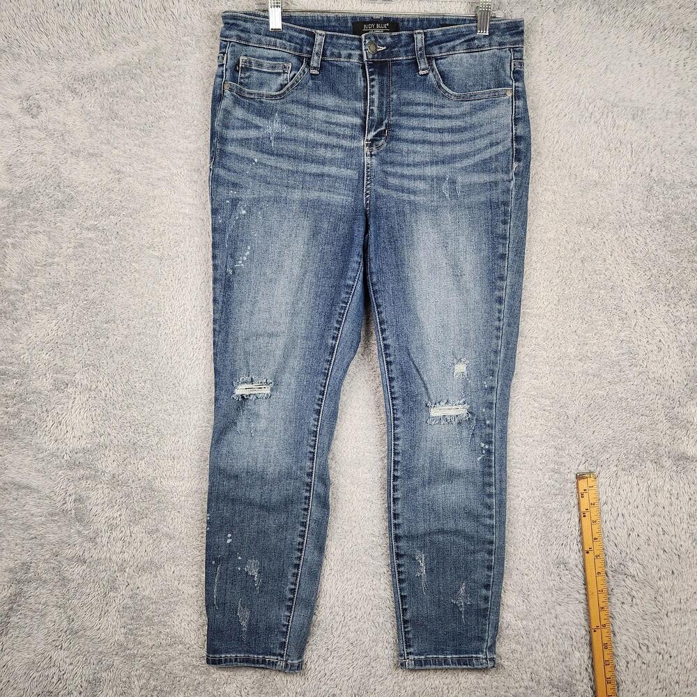 Judy Blue Relaxed Fit Jeans Womens 32 Medium Wash High Rise Skinny Distressed